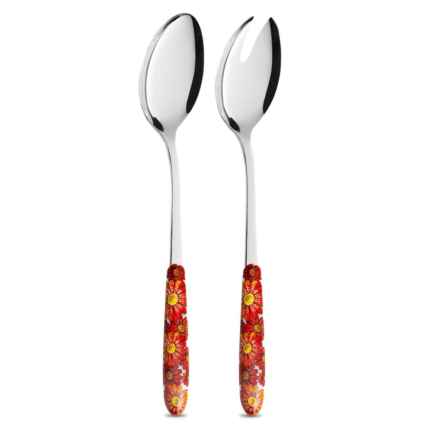 Posate insalata manico decorato margherite rosse
