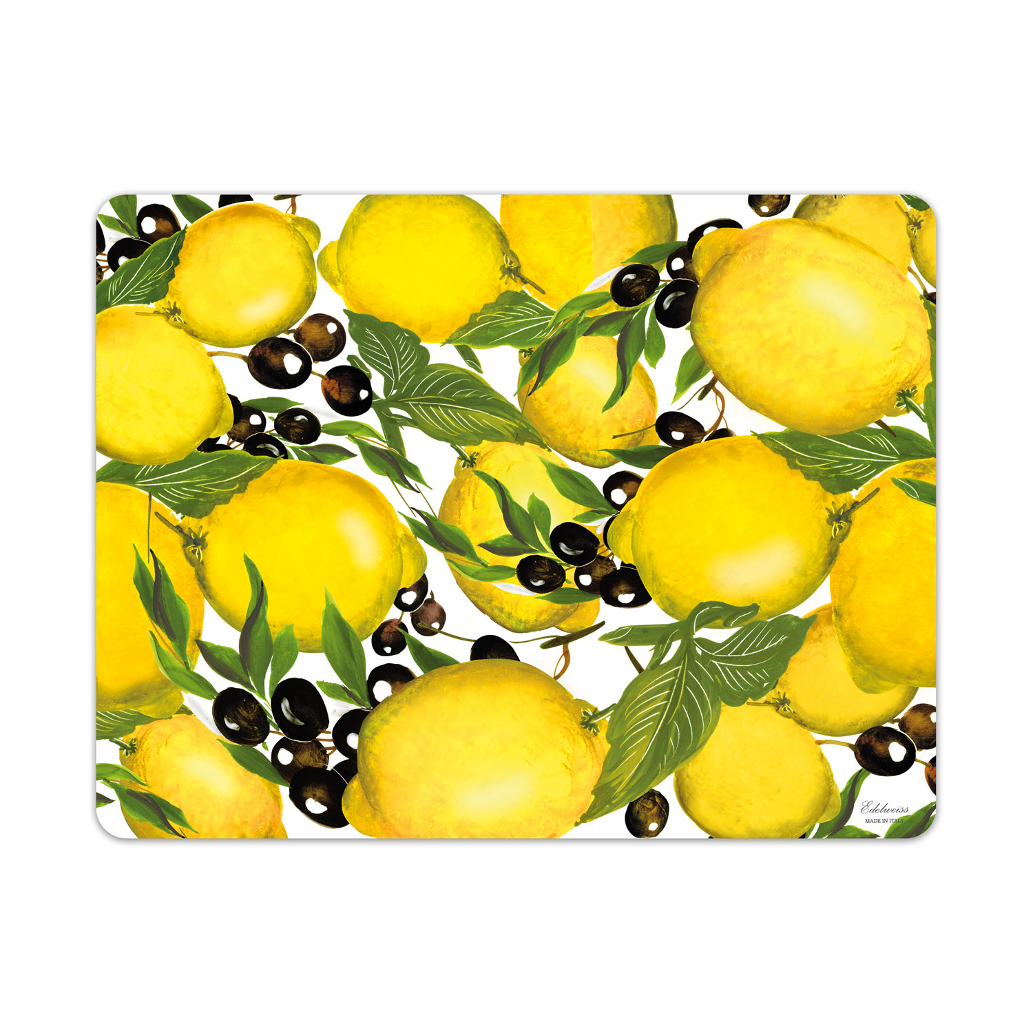 Decorated placemat lemons and olives