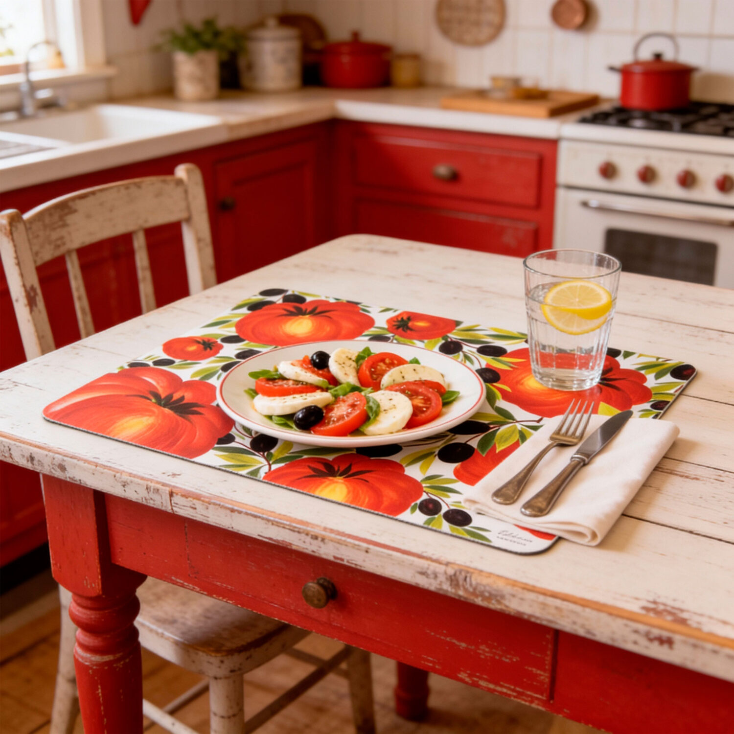 Tovaglietta americana decorata pomodori e olive