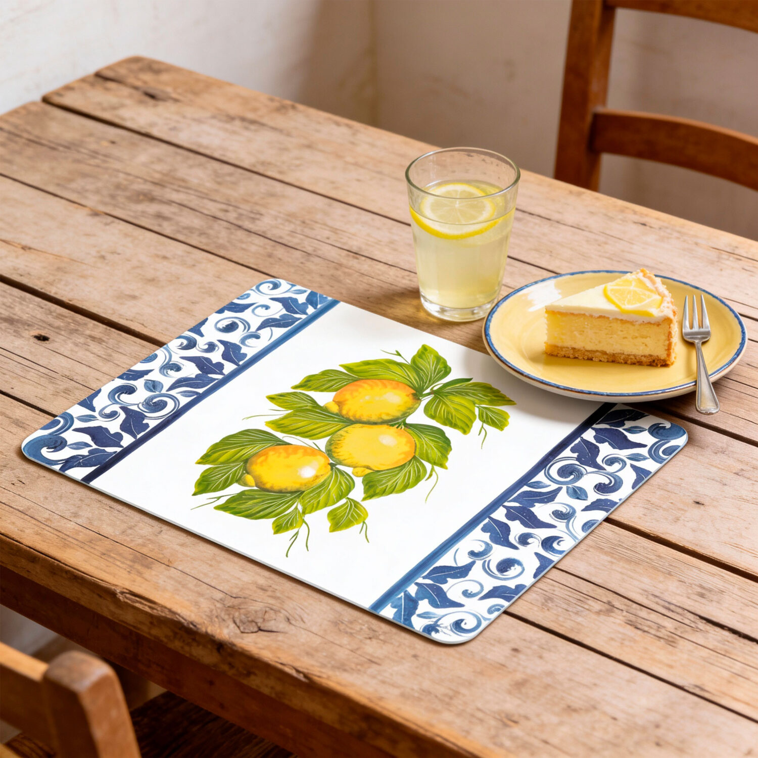 Decorated placemat lemons damask