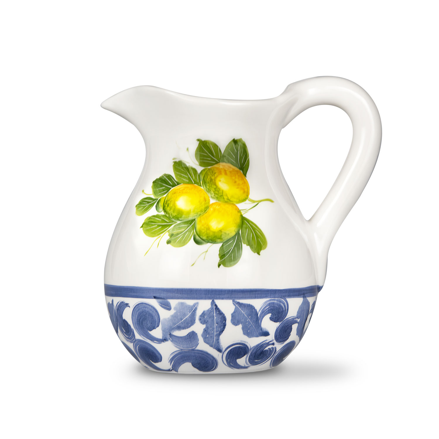 Brocca caraffa in ceramica decorata limoni damascato