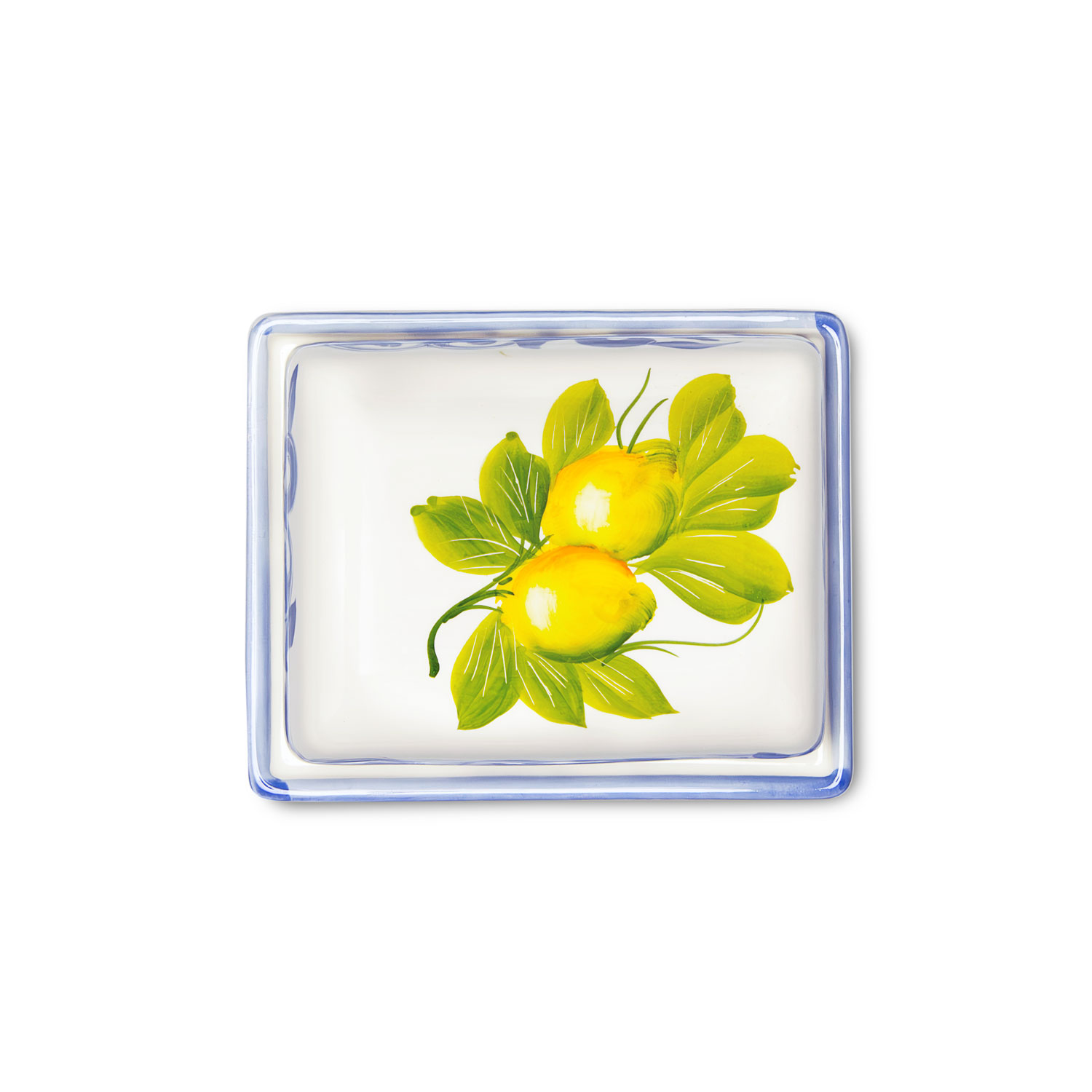 Burriera in ceramica decorata limoni e damascato blu