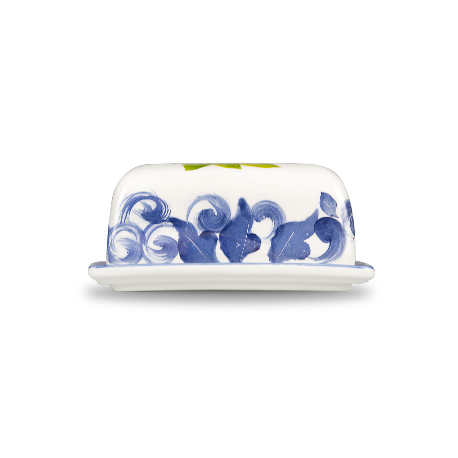 Burriera in ceramica decorata limoni e damascato blu