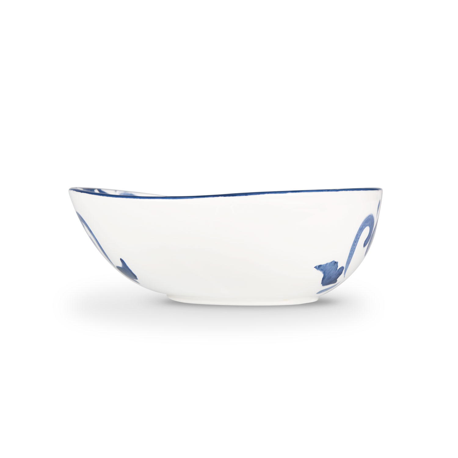 Ciotola in ceramica decorata limoni damascato blu da 19