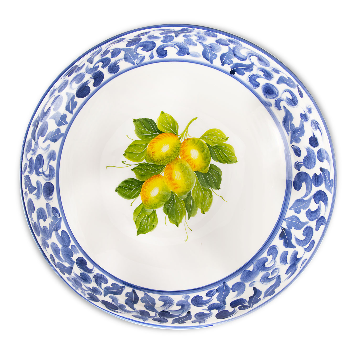 Ciotola in ceramica decorata limoni damascato blu da 34