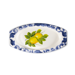Vassoio da aperitivo in ceramica decorata limoni damascato blu