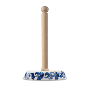 Portarotolo da cucina in ceramica decorata limoni damascato blu