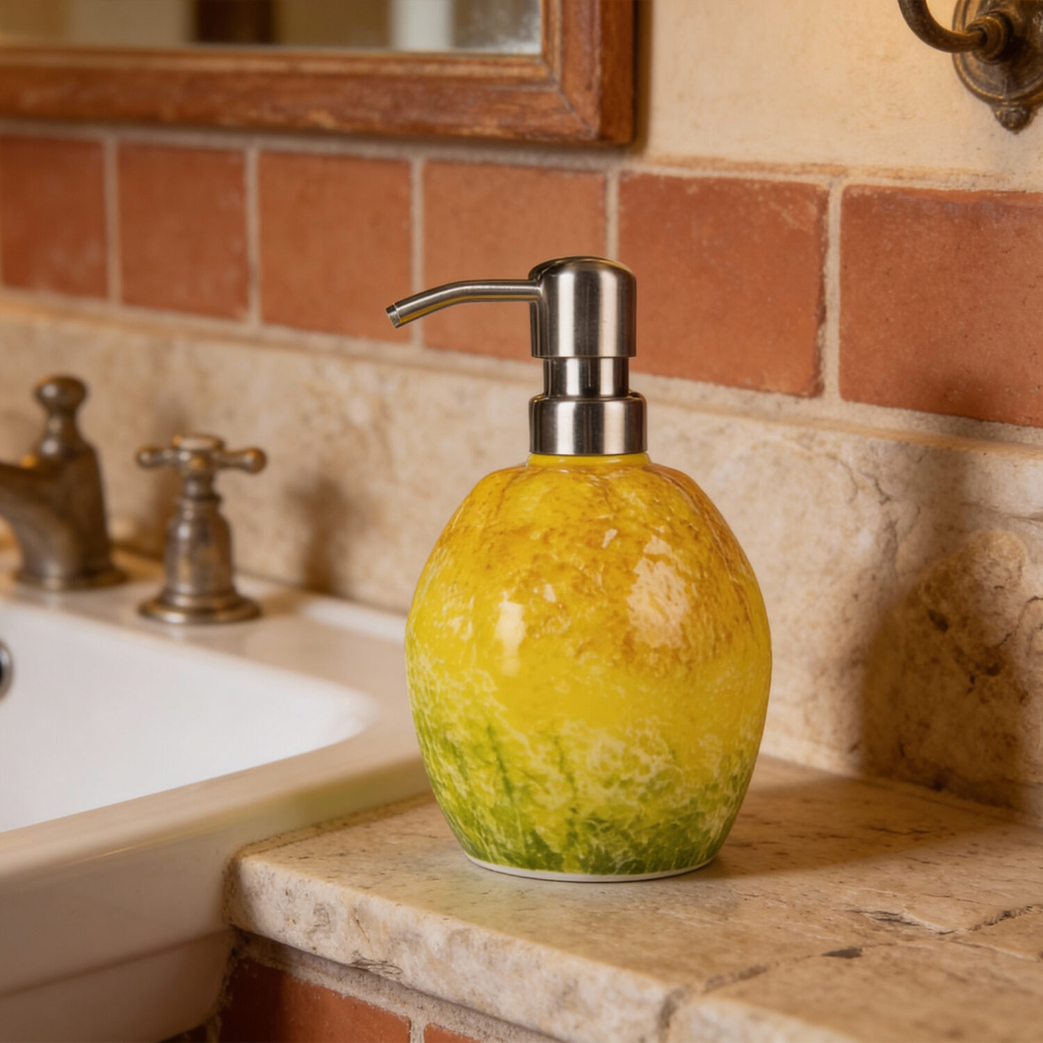 Dispenser in ceramica decorata a forma di limone