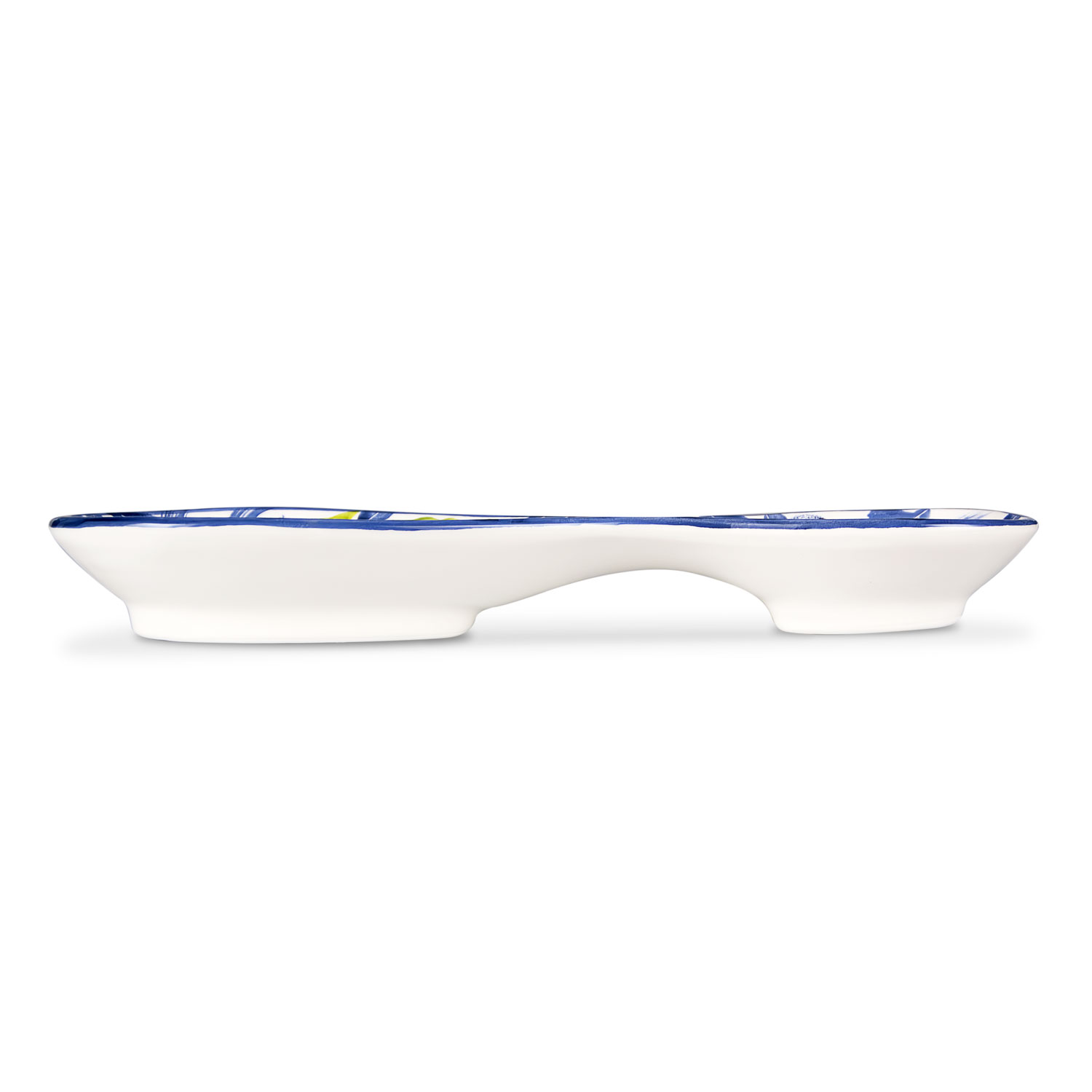 Poggiamestolo in ceramica decorata limoni damascato blu