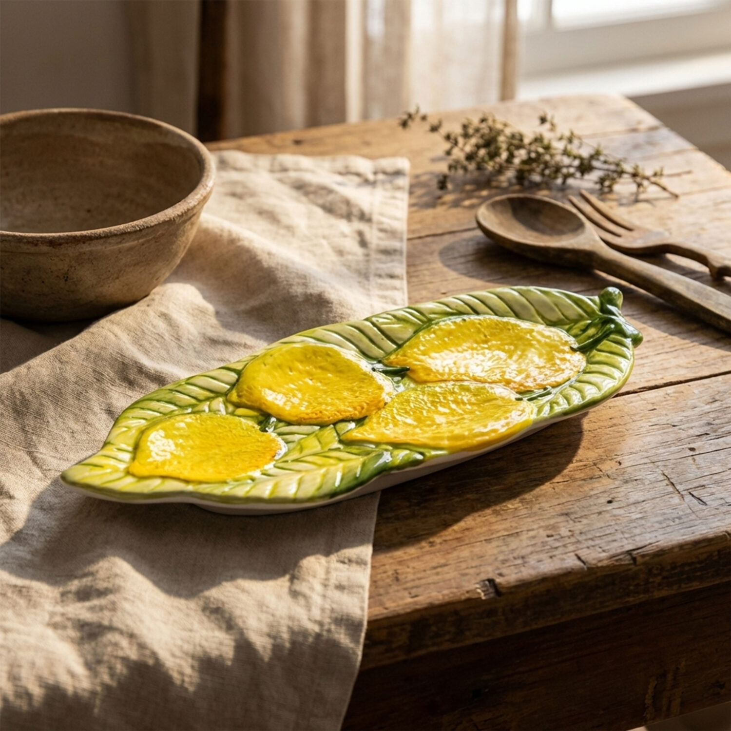 Poggiamestolo in ceramica decorata limoni rilievo