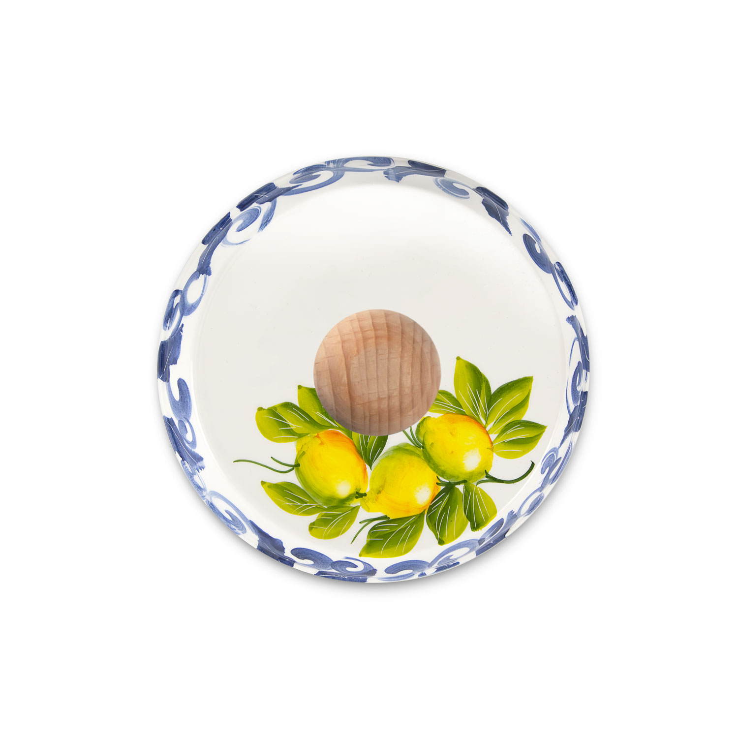 Portarotolo da cucina in ceramica decorata limoni damascato blu