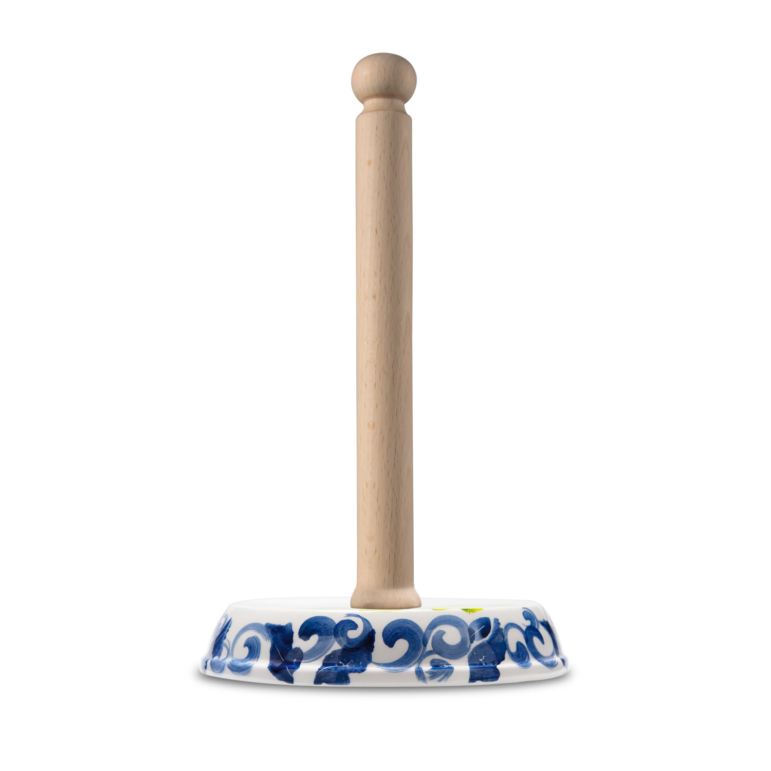 Portarotolo da cucina in ceramica decorata limoni damascato blu