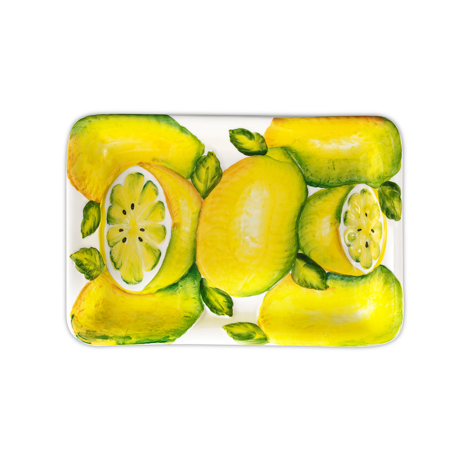 Vaschetta rettangolare in ceramica decorata con limoni in rilievo