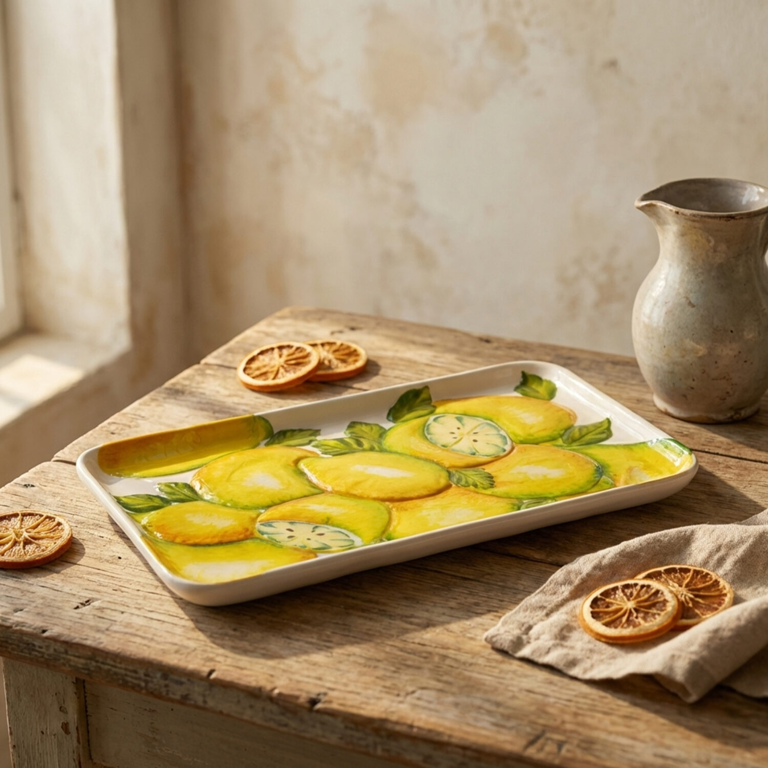 Vassoio in ceramica decorata con limoni in rilievo