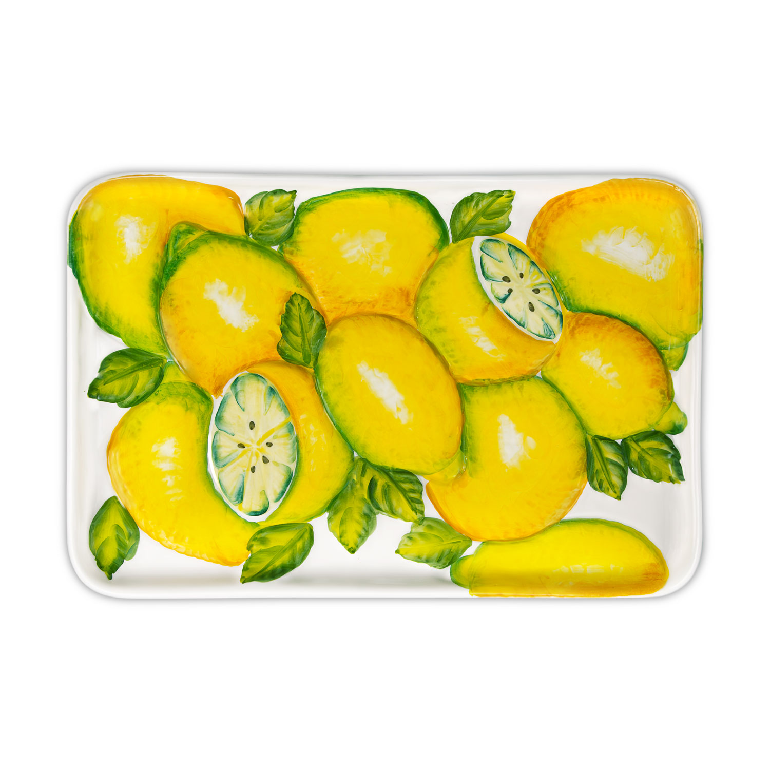 Vassoio in ceramica decorata con limoni in rilievo