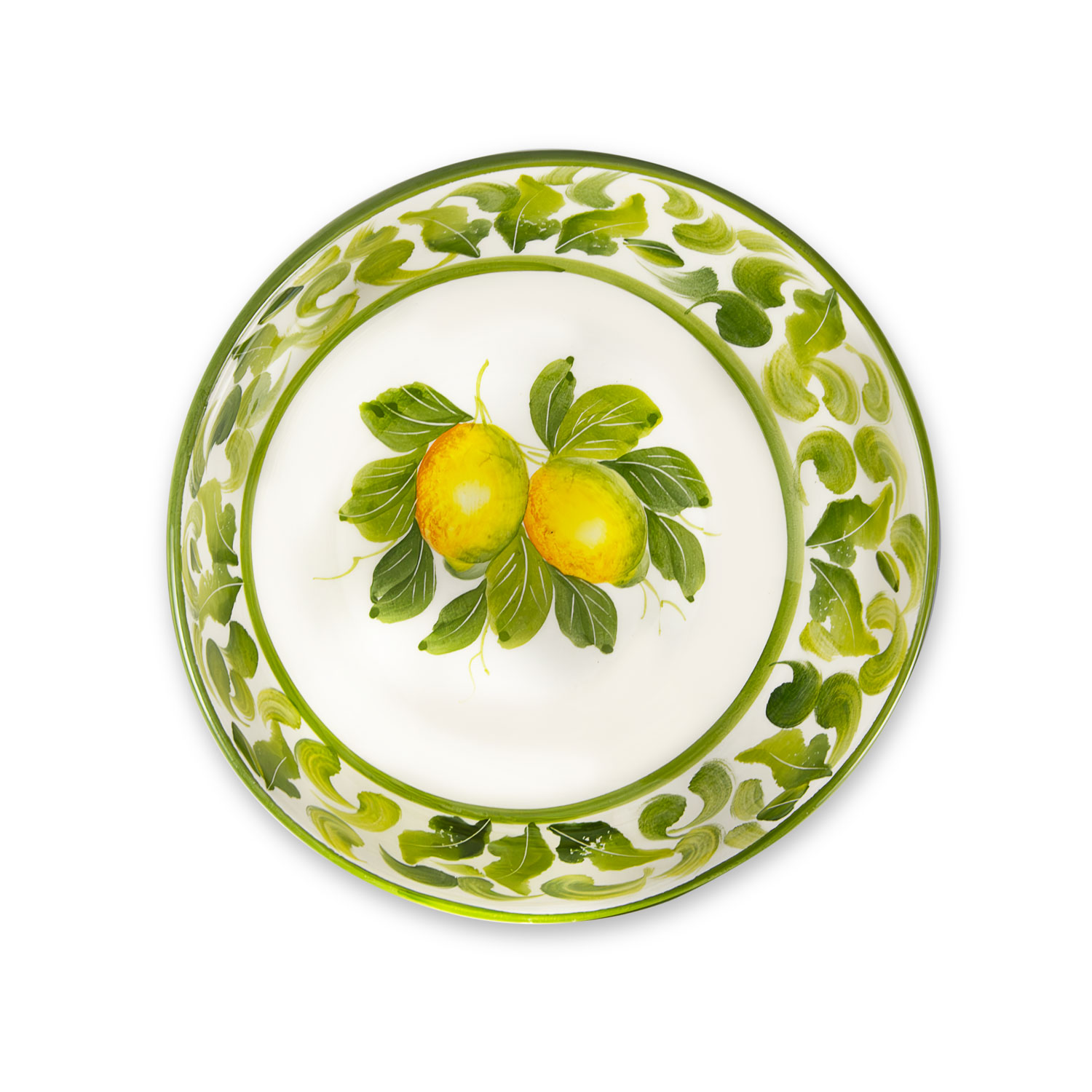 Ciotola in ceramica decorata limoni damascato verde da 19