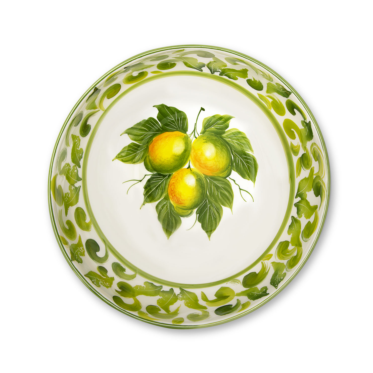 Ciotola in ceramica decorata limoni e damascato verde da 23