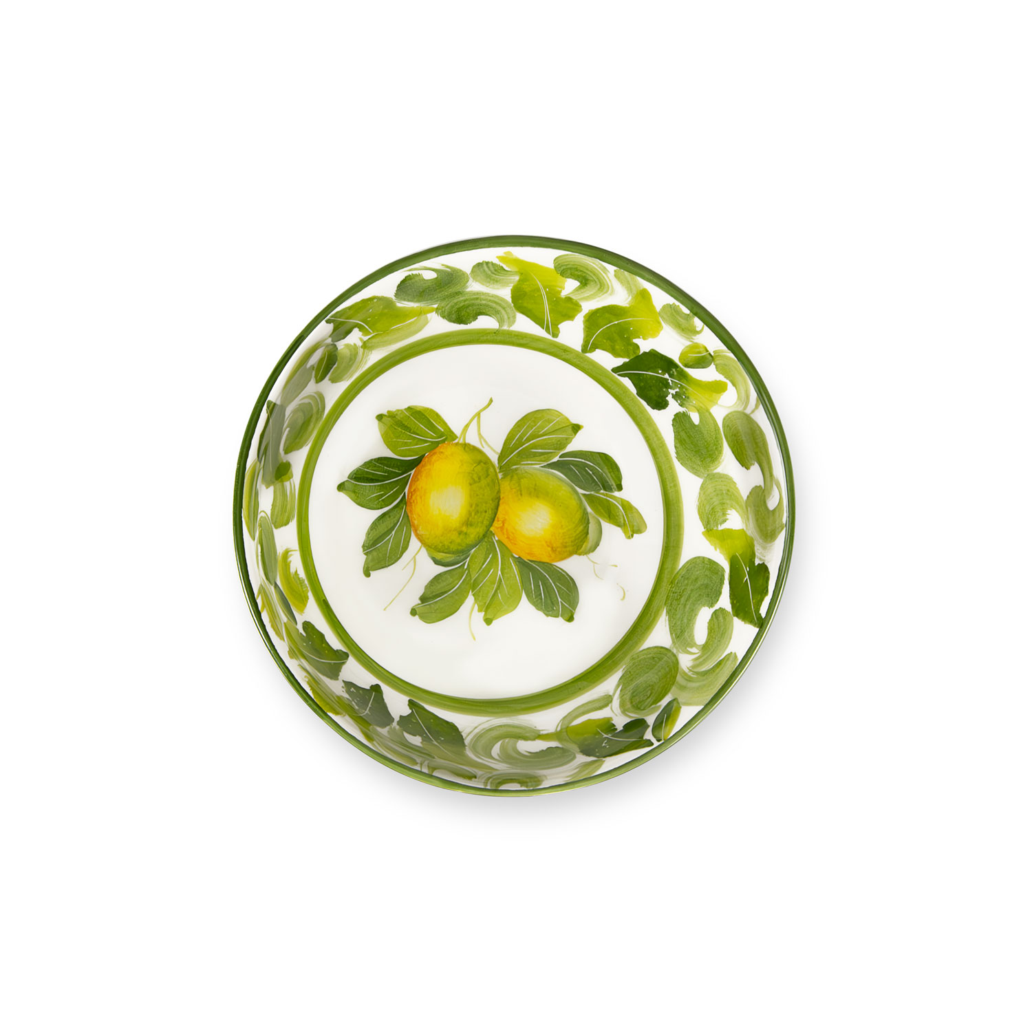 Ciotola in ceramica decorata limoni e damascato verde da 14