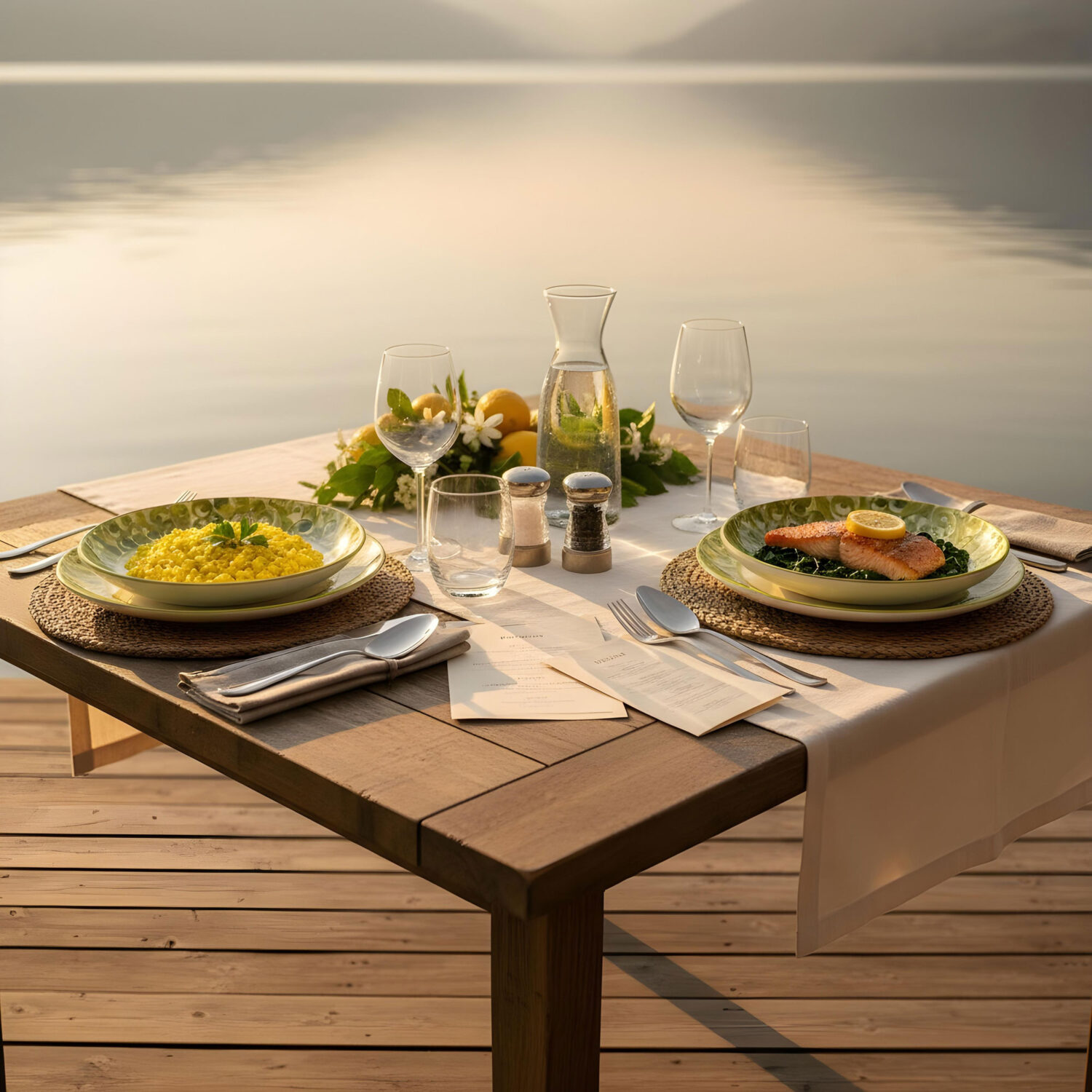 Piatto fondo in ceramica decorata limoni damascato verde