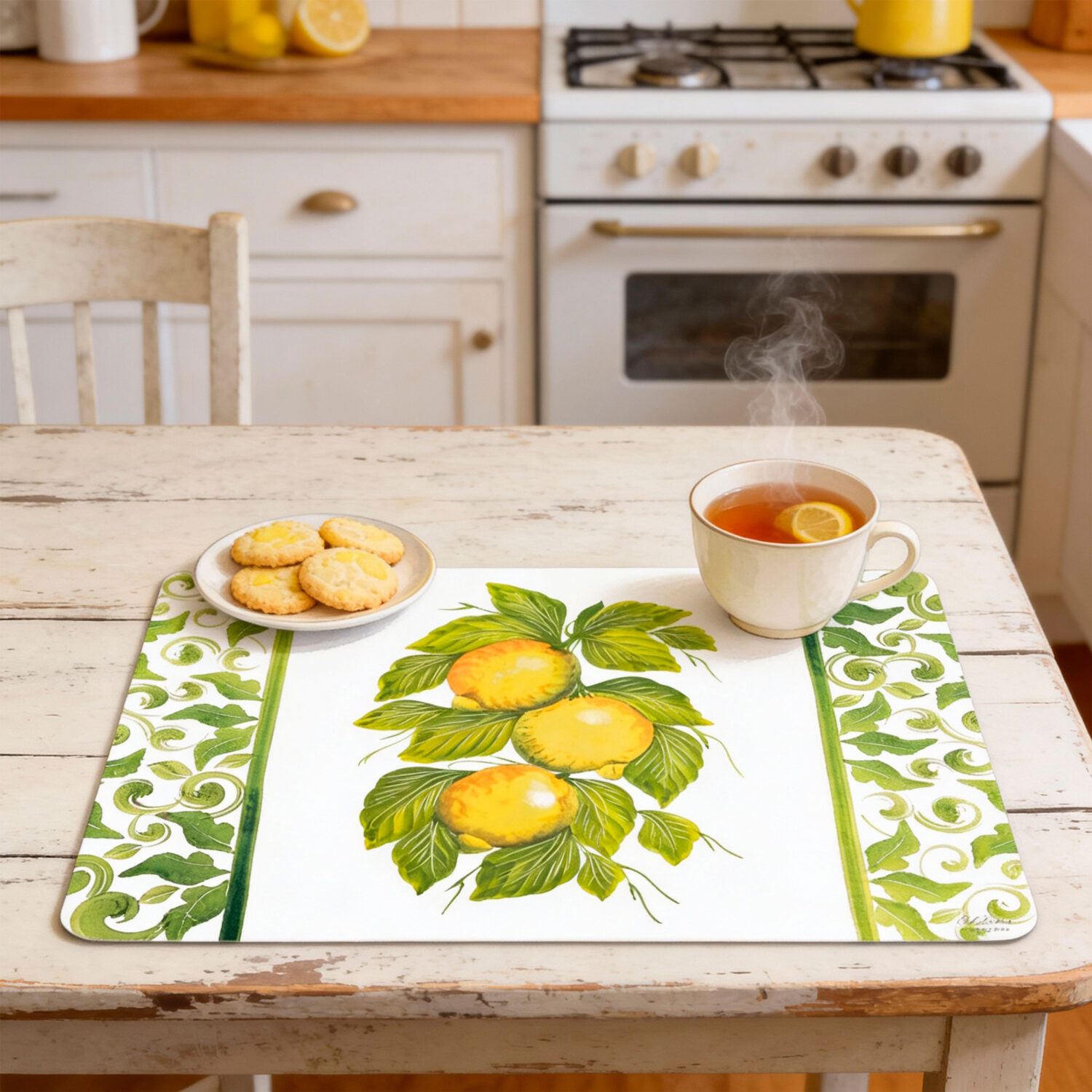 Tovaglietta americana decorata limoni damascato verde