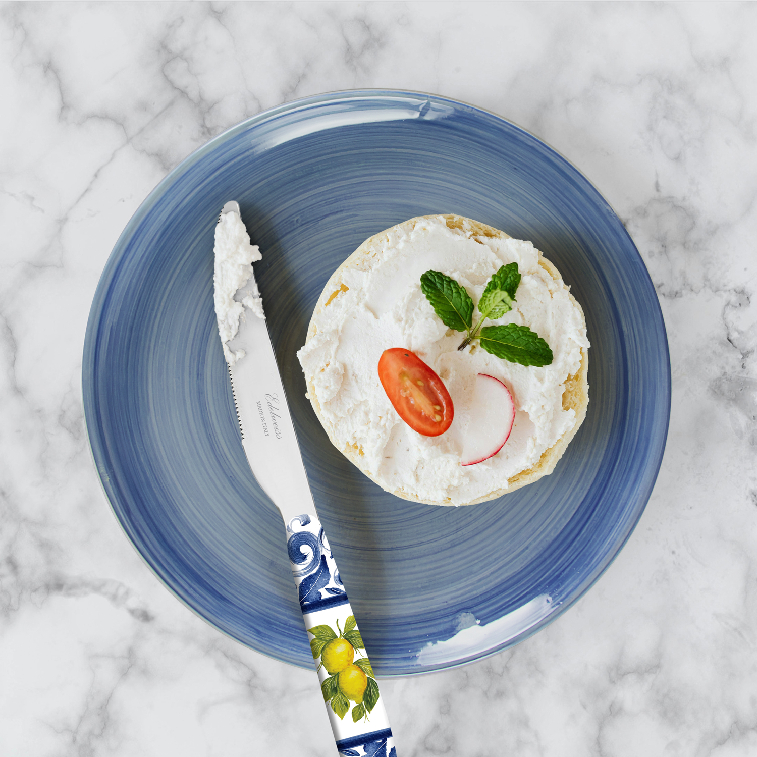 Coltello da tavola Limoni damascato blu