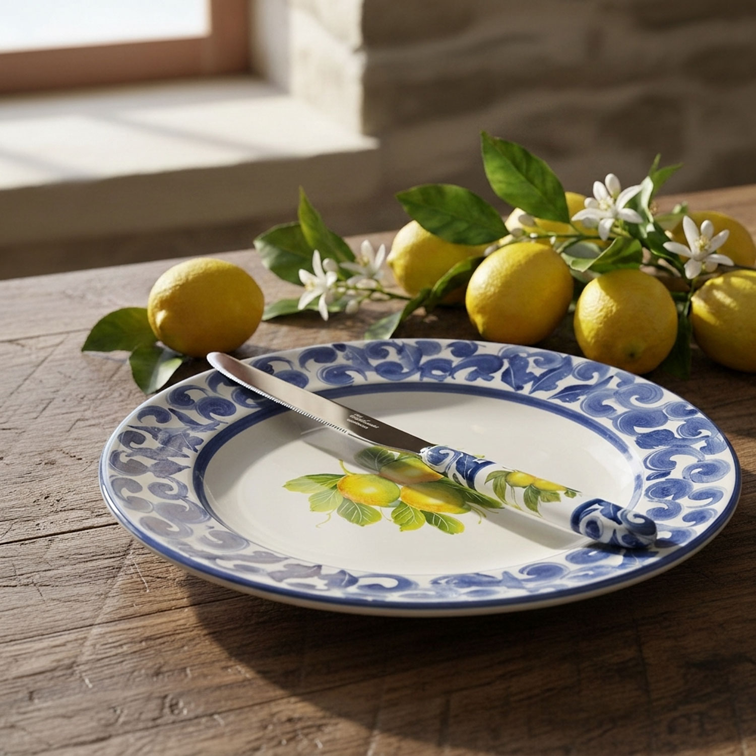 Coltello da tavola Limoni damascato blu