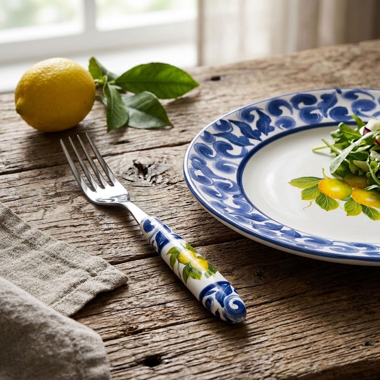 Forchetta da tavola Limoni damascato blu