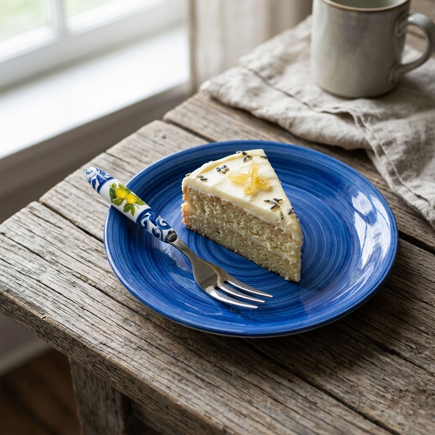 Forchetta dolce Limoni damascato blu