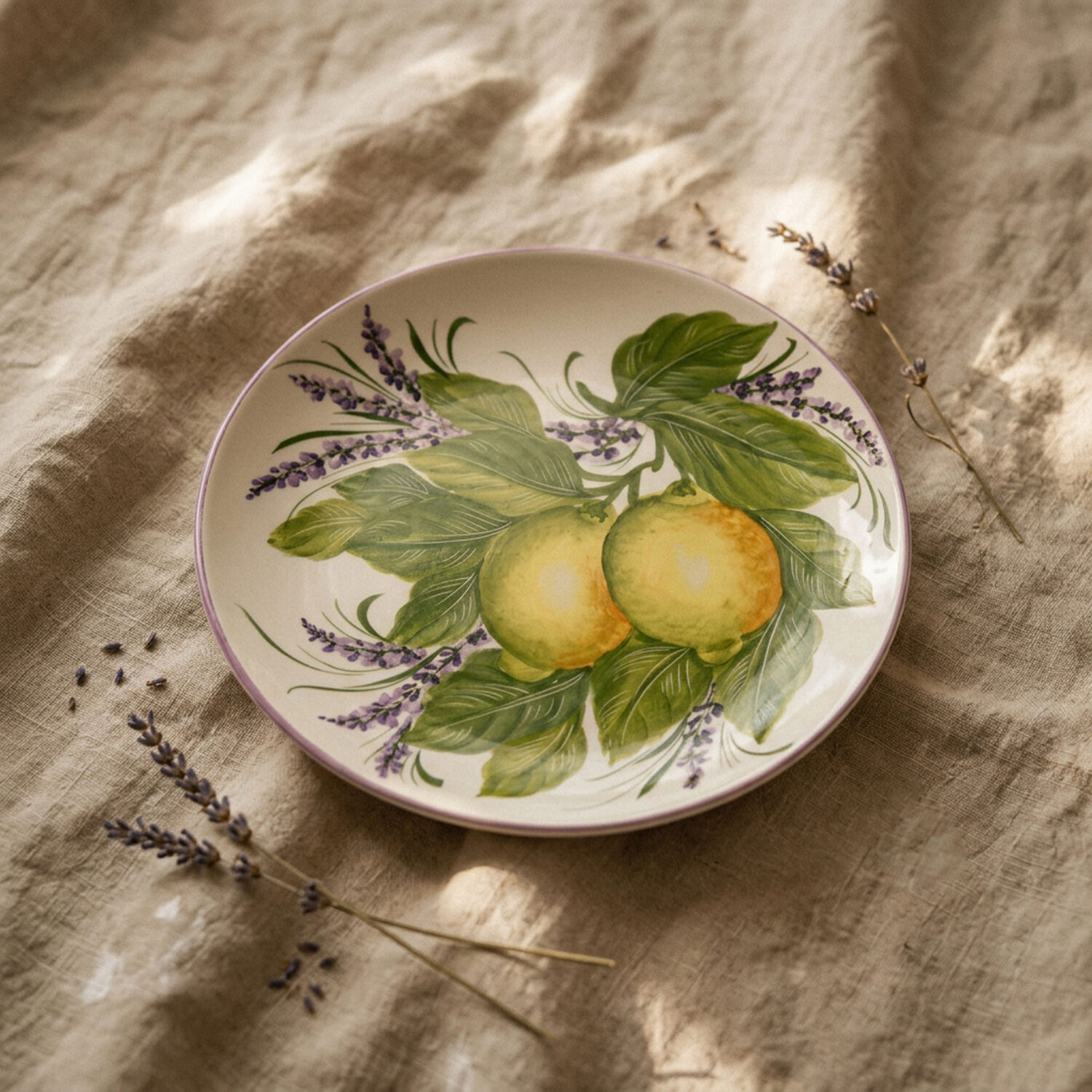 Piatto piano decorato con Limoni e Lavanda