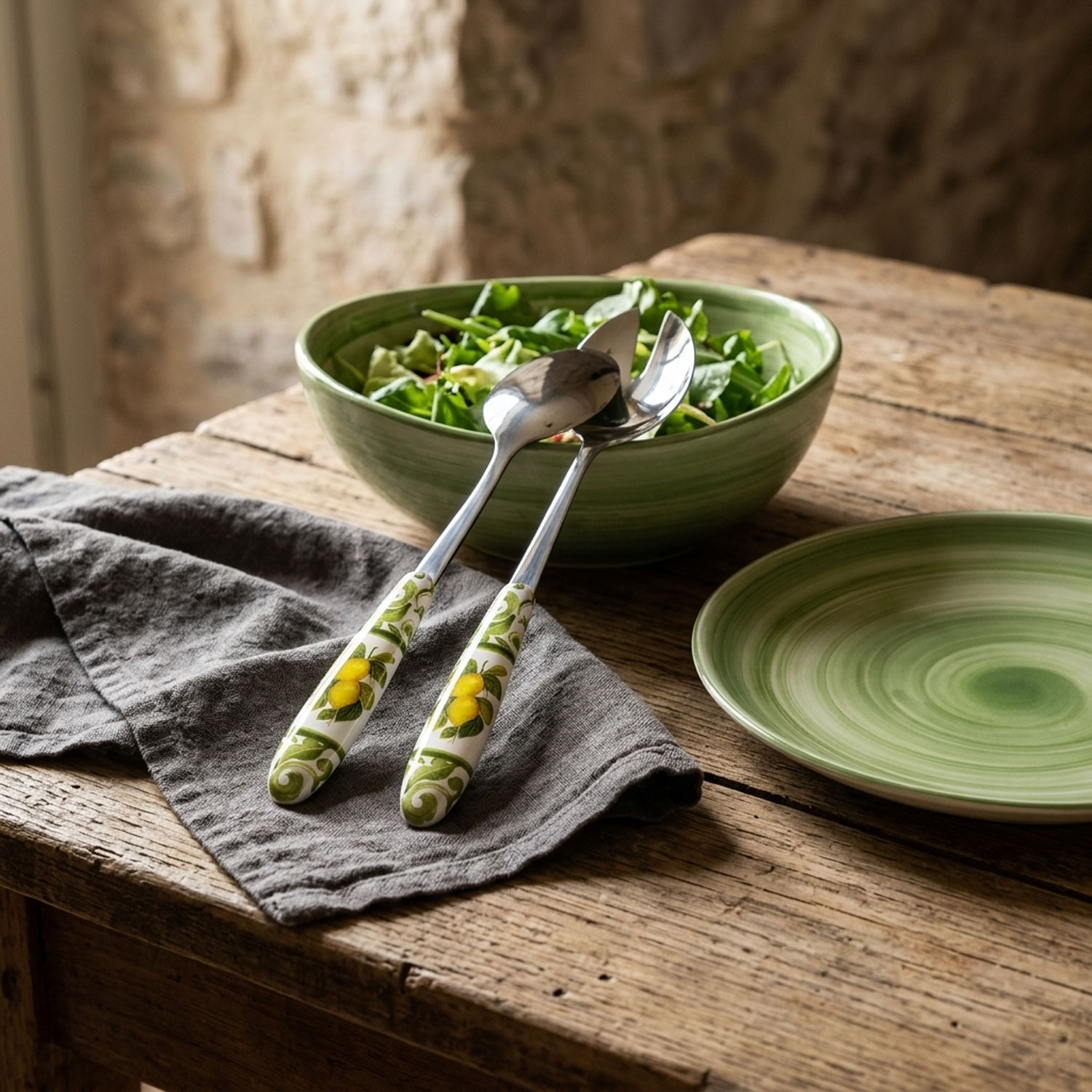 Posate per insalata Limoni damascato verde