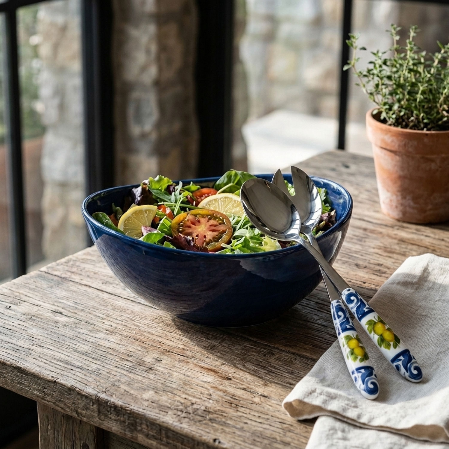 Posate per insalata Limoni damascato blu