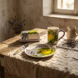 Set colazione decorato limoni e lavanda