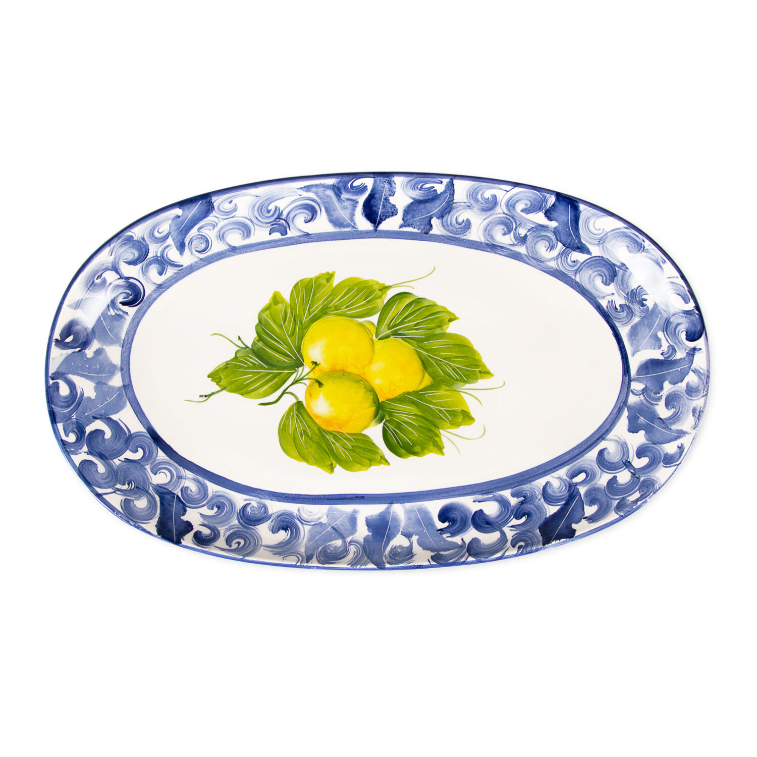 Piatto da portata Limoni damascato blu