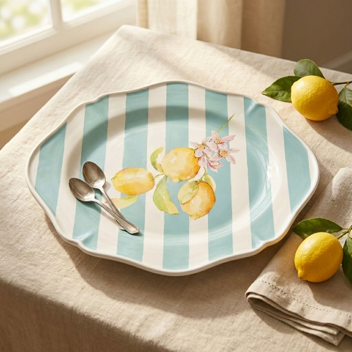 Serviertablett Citrus Azur gestreift