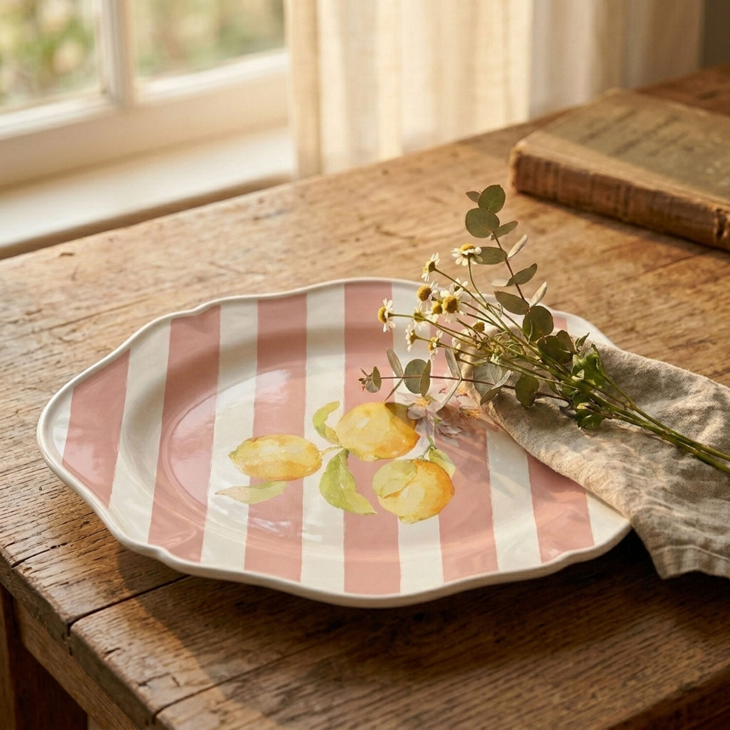 Serviertablett Citrus pink gestreift