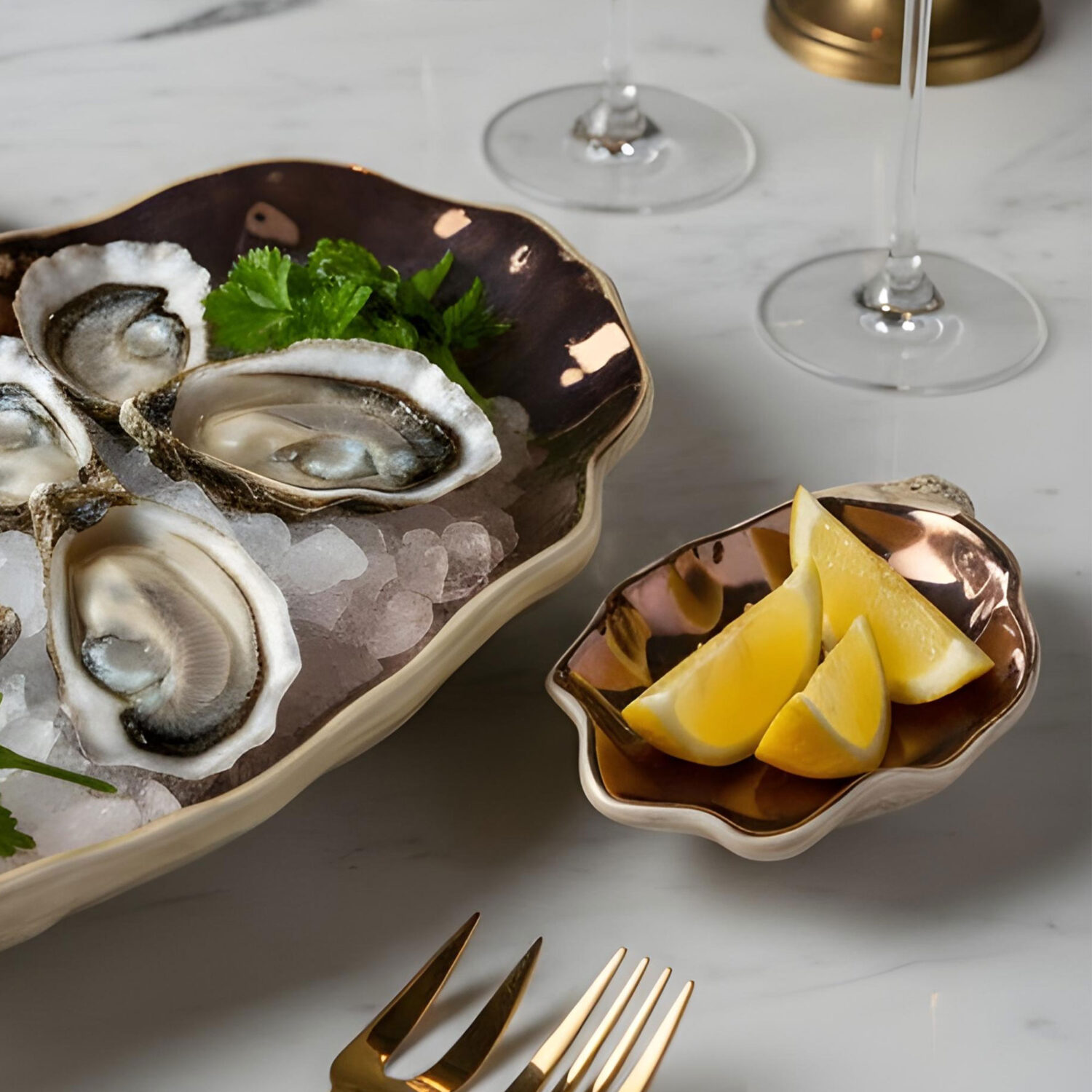 Vassoio ostrica piccola rame