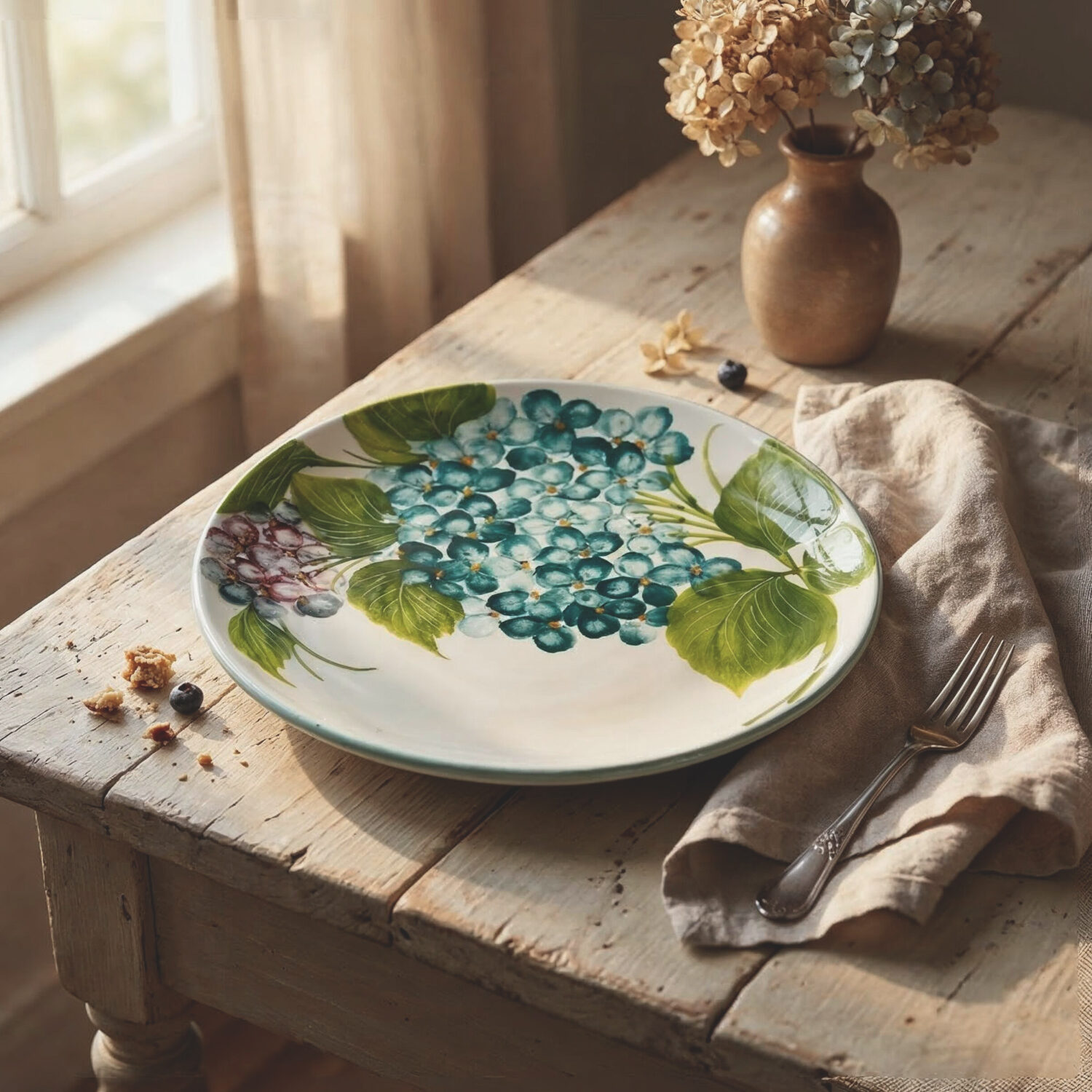 Dessert platte mit Hortensien