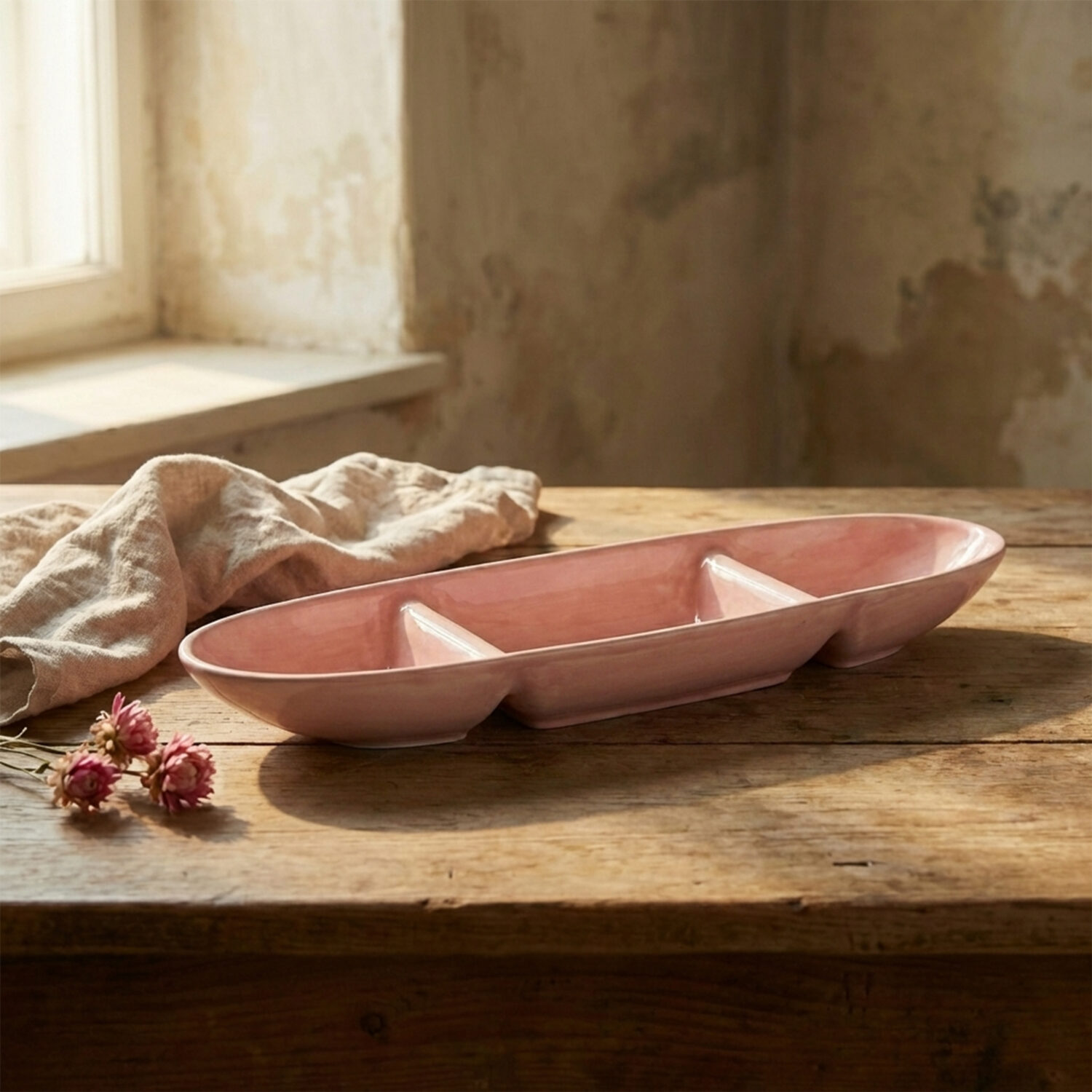 Antipastiera in ceramica decorata rosa