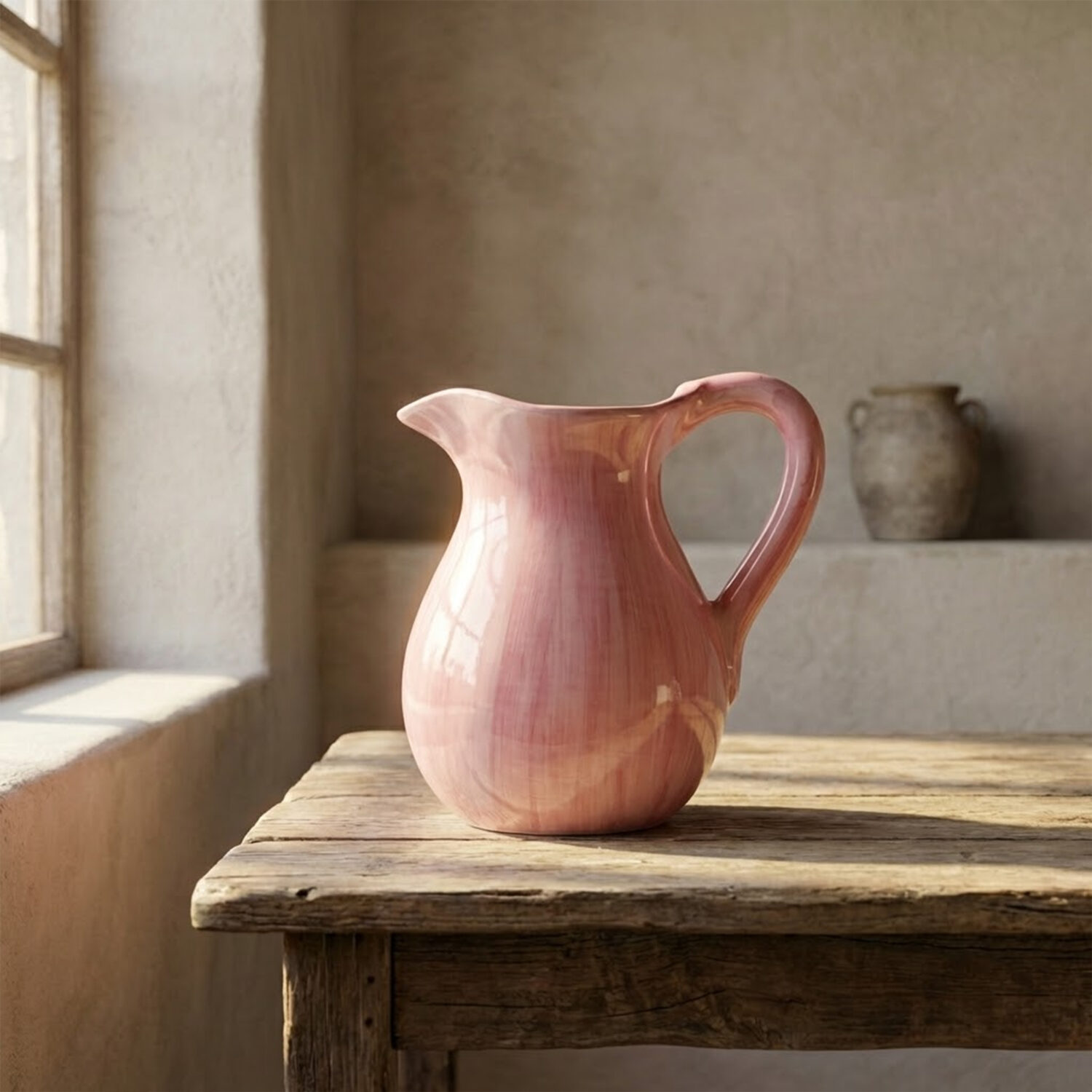 Brocca caraffa in ceramica decorata rosa