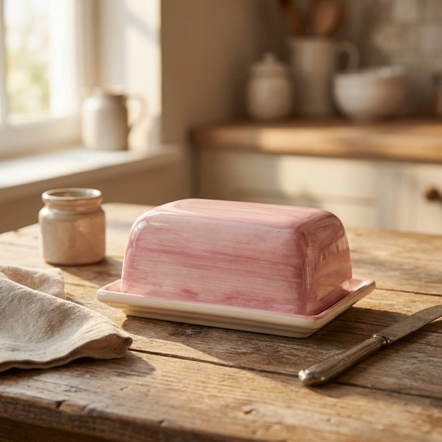 Burriera in ceramica decorata rosa