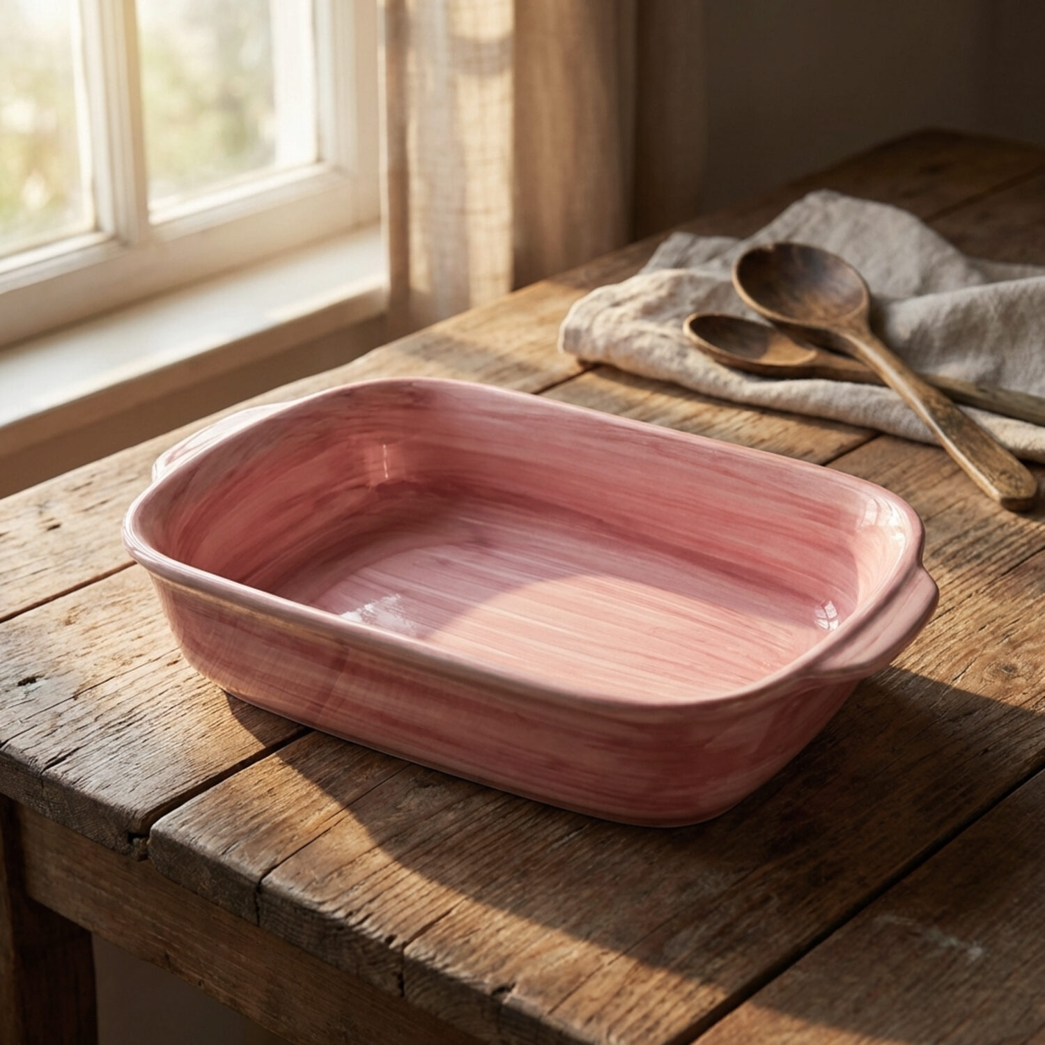 Teglia pirofila in ceramica decorata rosa