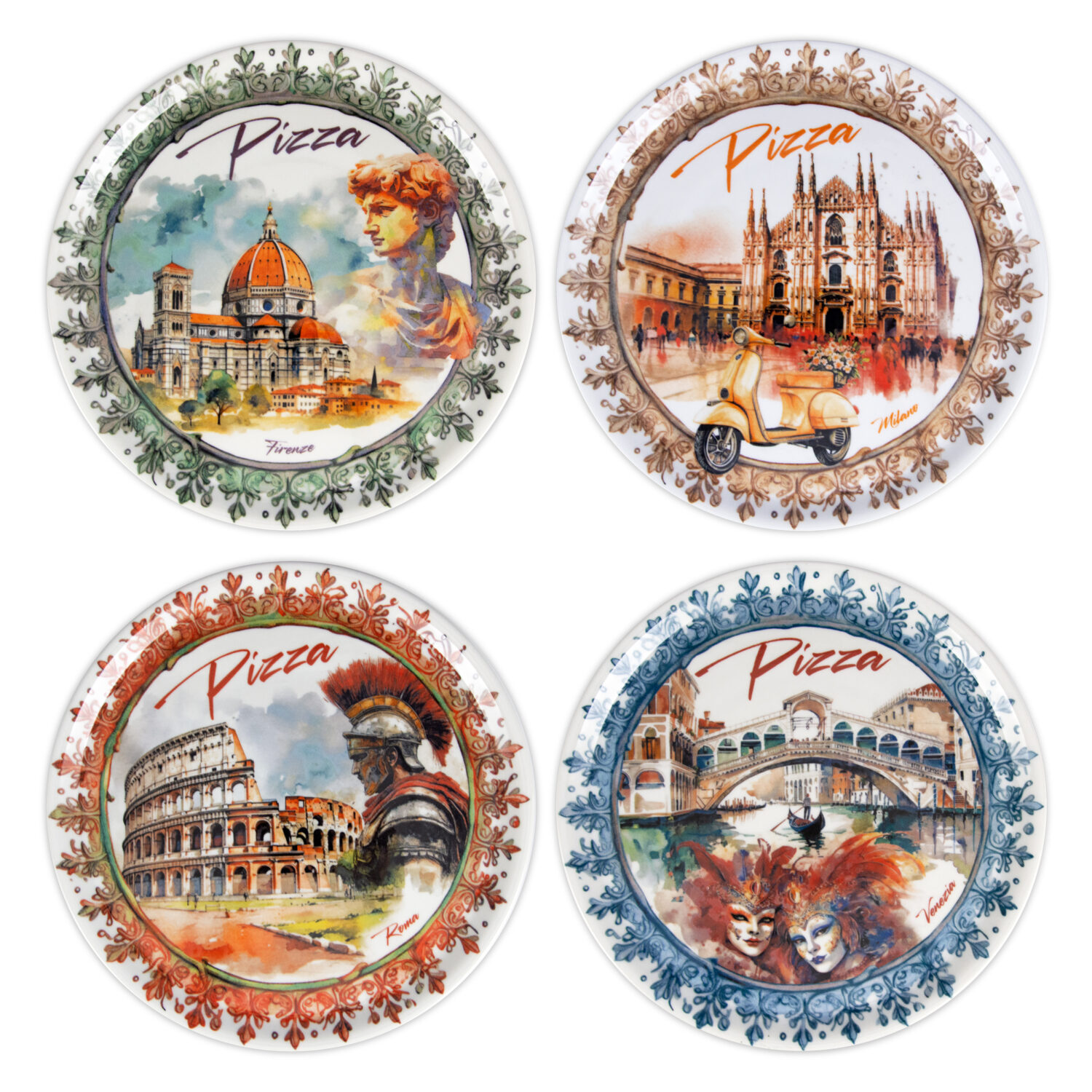Cities pizza plate set