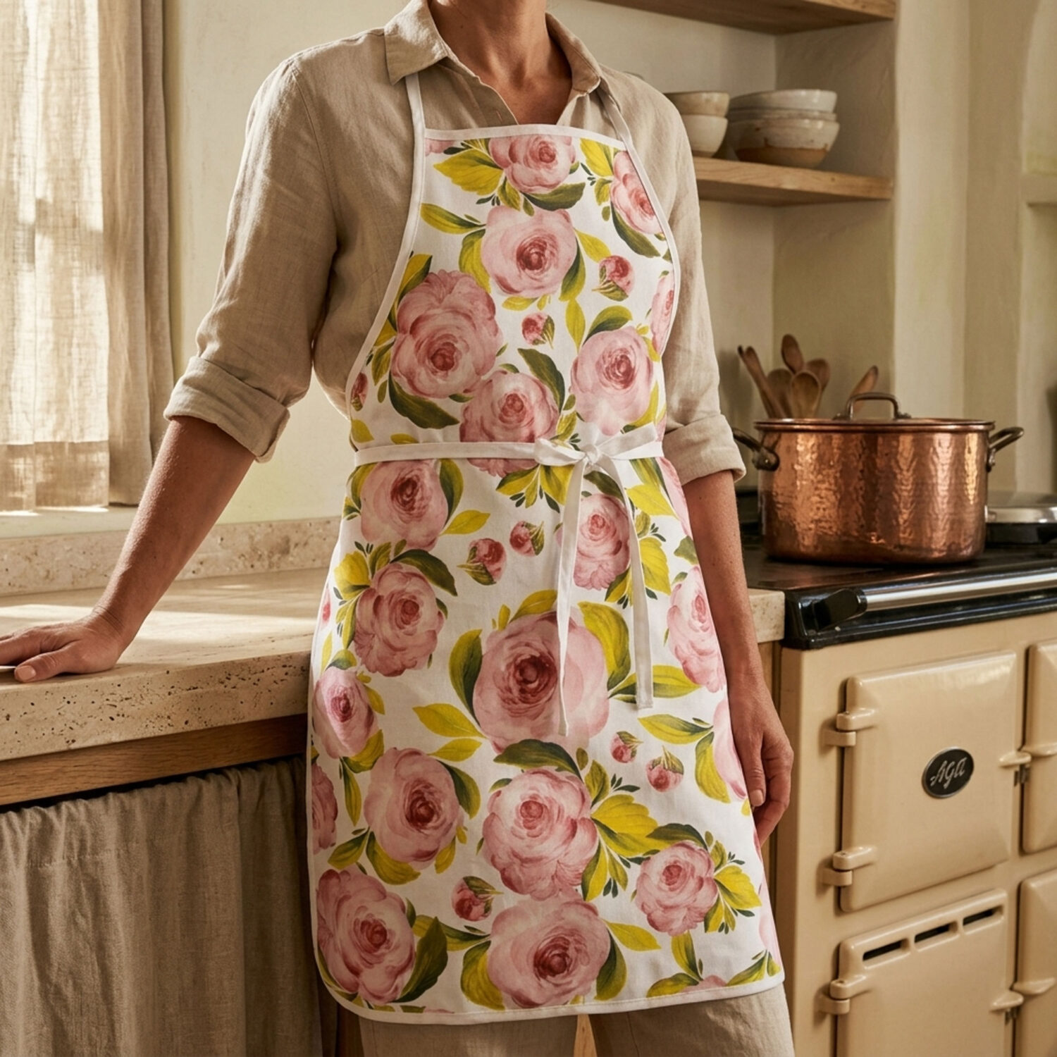 Roses-print apron